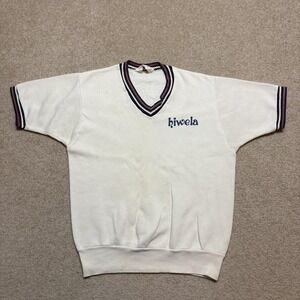 Vtg 60s Champion Running Man Sweatshirt Medium Hiwela V Neck Short Sleeve White